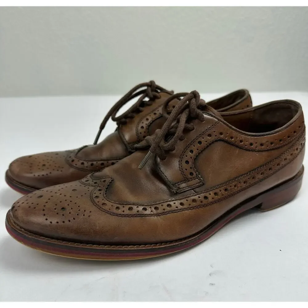 Johnston & Murphy Size 8 Wingtip Oxford Brogue Brown Leather Dress Shoes 20-2233